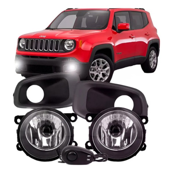 Kit Farol Auxiliar Renegade 2015 À 2017 Grade Moldura Cinza