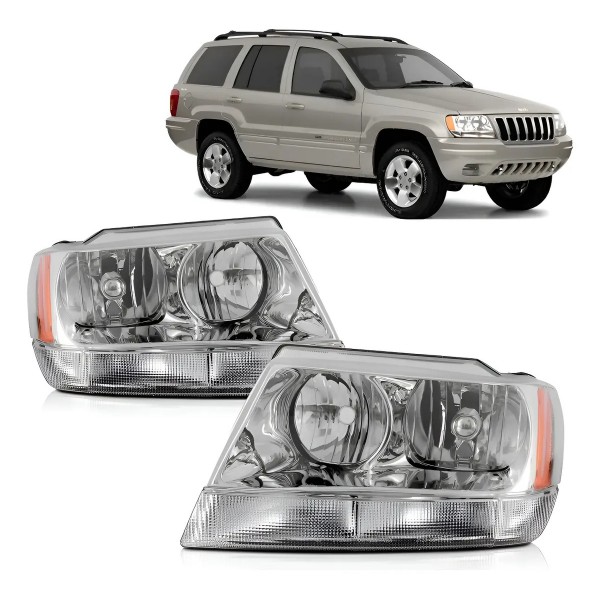 Par Farol Grand Cherokee 1999 A 2001 Cromado Ambos Lados