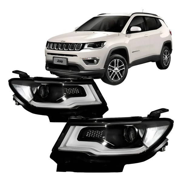 Par Farol Dianteiro Compass 2017 A 2018 Elétrico Led C/motor Ambos Lados