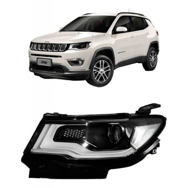Farol Dianteiro Compass 2017 A 2018 Elétrico Led C/ Motor