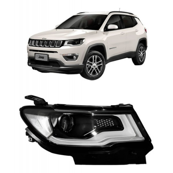 Farol Dianteiro Compass 2017 A 2018 Elétrico Led C/ Motor