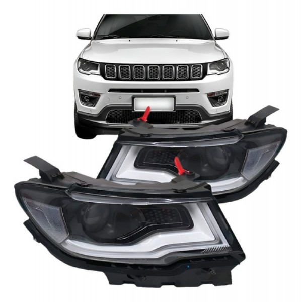 Farol Jeep Compass 2017 2018 Eletrico Com Motor Com Led