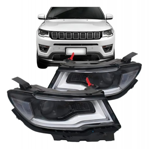 Farol Jeep Compass 2017 2018 Eletrico Com Motor Com Led