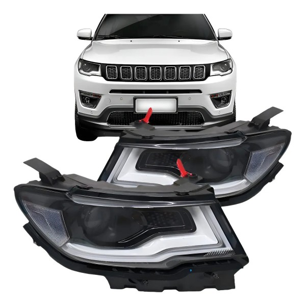 Farol Jeep Compass 2017 2018 Eletrico Com Motor Com Led