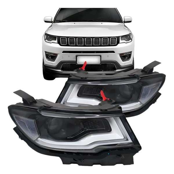 Farol Jeep Compass 2017 2018 Eletrico Com Motor Com Led