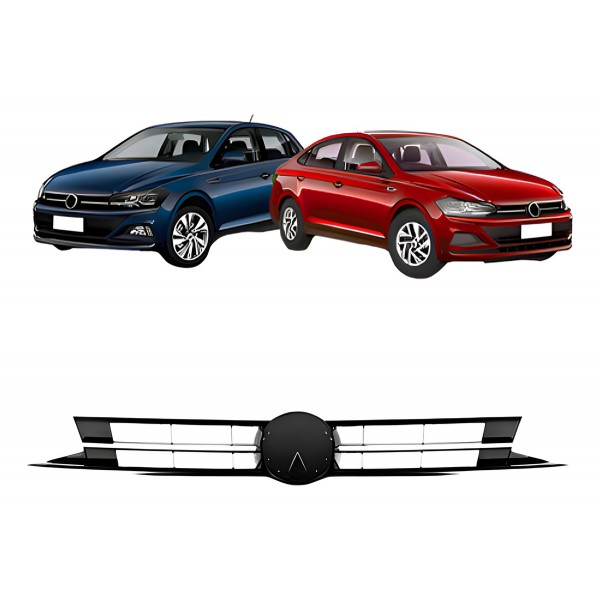 Grade Polo Radiador Virtus 2018 2019 2020 Com Friso Cromado Preto