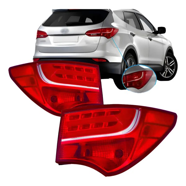 Par Lanterna Traseira Santa Fe 2014 2015 2016 Canto Com Led Ambos Lados Vermelho