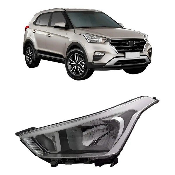 Farol Para Hyundai Creta 2017 2018 2019 2020 Manual Cromado