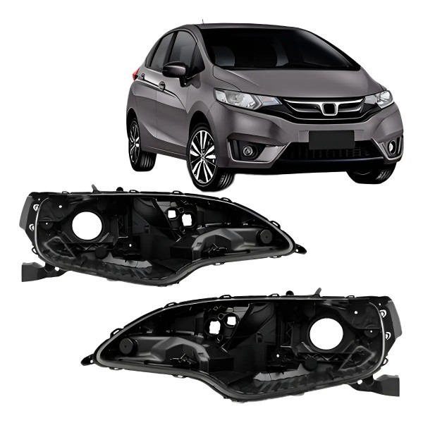 Par Carcaça Farol Dianteira Fit 2014 A 2021 C/ Regulador