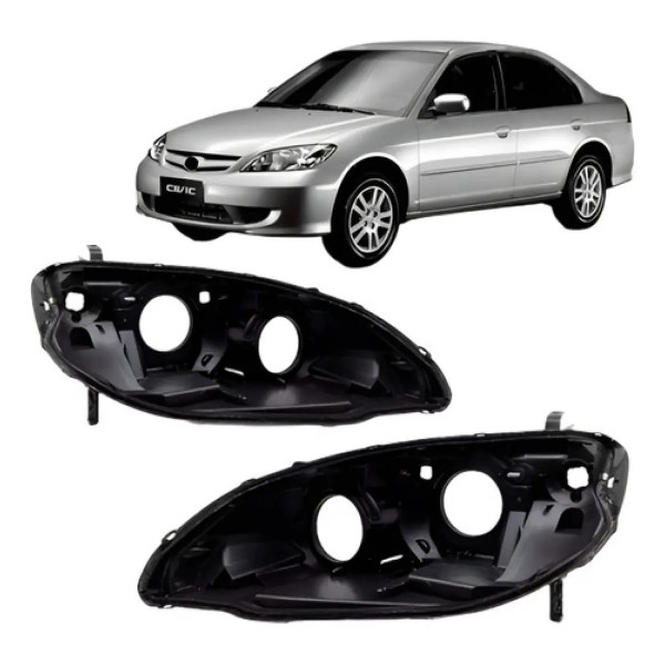 Par Carcaça Farol Dianteiro Para Honda Civic 2004 A 2006