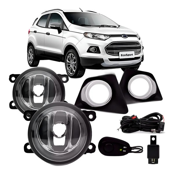 Kit Farol Milha Auxiliar Ecosport 2013 A 2017 Aro Cromado