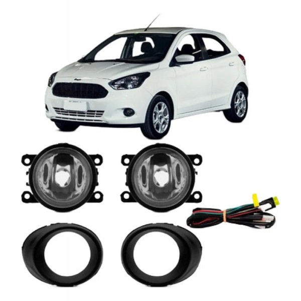 Kit Farol Milha Auxiliar Ka 2015 À 2018 Com Grade Preta