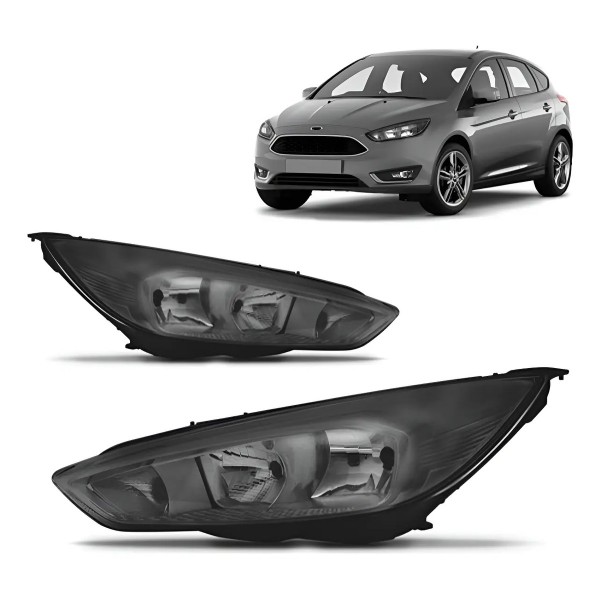 Par Farol Mascara Negra Eletrico Focus 2015 A 2018 Sem Led