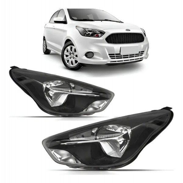 Jogo Farol Ford Ka 2015 2016 2017 2018 Manual Mascara Negra