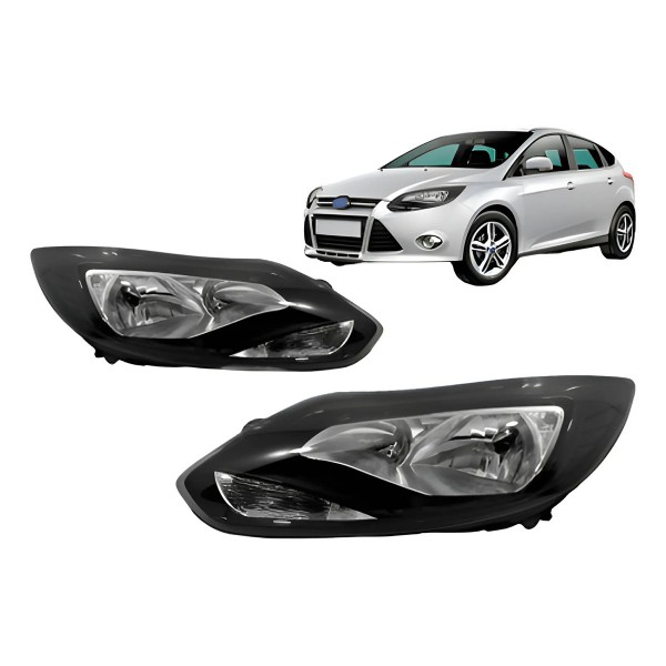 Par Farol Focus 2014 A 2016 Mascara Negra Eletrico C/ Motor
