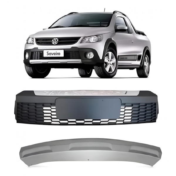 Kit Saveiro Cross G5 Grade Central + Par Molduras + Spoiler Fosco