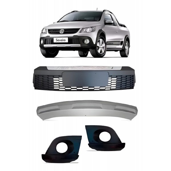 Kit Saveiro Cross G5 Grade Central + Par Molduras + Spoiler Fosco