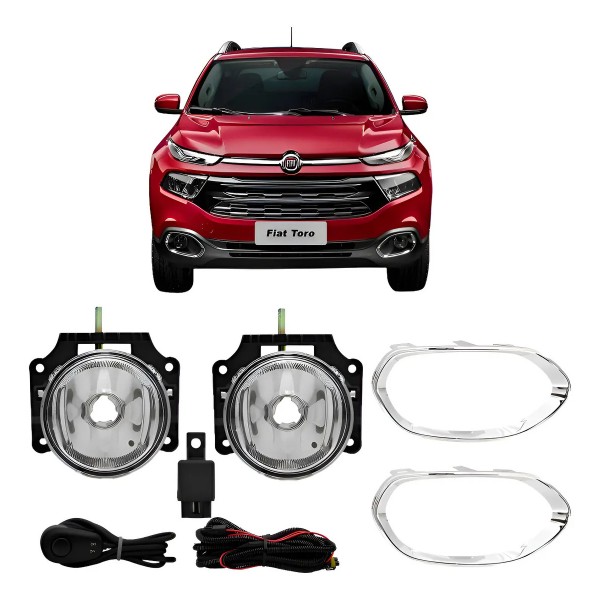 Kit Farol Auxiliar Aux Toro 2016 17 2018 Moldura Cromada Transparente