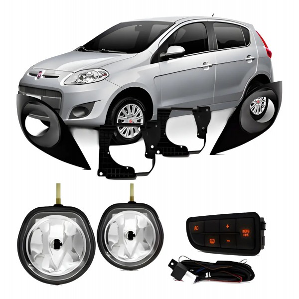 Kit Farol Auxiliar Palio 2013 À 2016 Com Grade Com Moldura