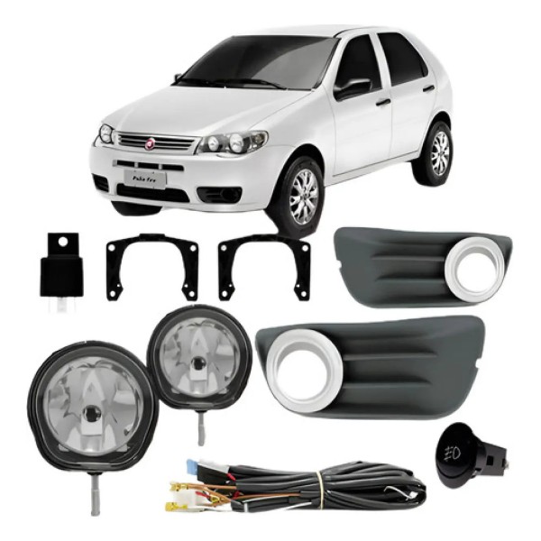 Kit Farol Milha Palio G3 2011 À 2015 Economy Aro Cromado