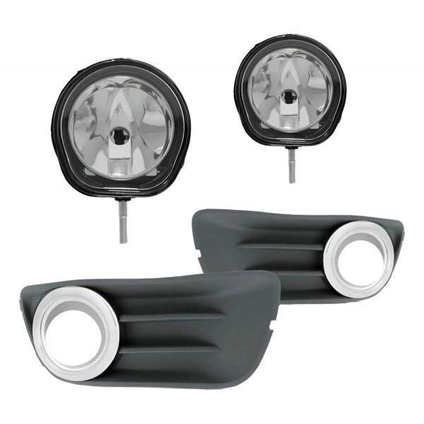 Kit Farol Auxiliar Palio G3 2011 À 2015 Economy Aro Cromado Transparente