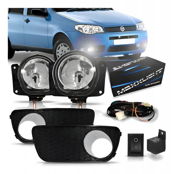 Kit Farol Neblina Milha Palio 04 /10 Com Grade Copo Cromado Transparente