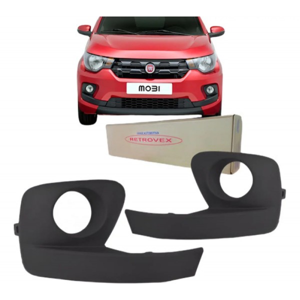 Par Grade Moldura Milha Fiat Mobi 2014 2015 2016 Com Furo Preto
