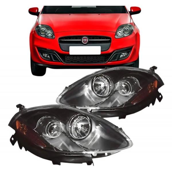 Par Farol Fiat Bravo 2010 A 2016 Mascara Negra Fumê