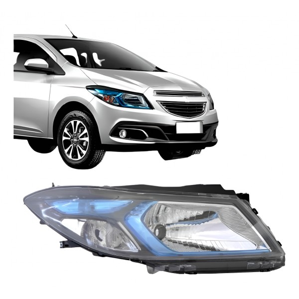 Farol Manual Onix Prisma 2012 A 2016 Cromado Mascara Azul