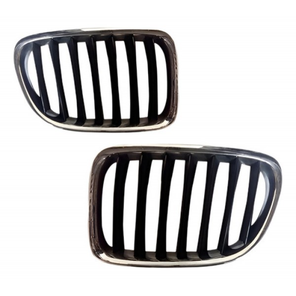 Par Grade Radiador Bmw X1 13 A 15 Preto Com Moldura Cromada