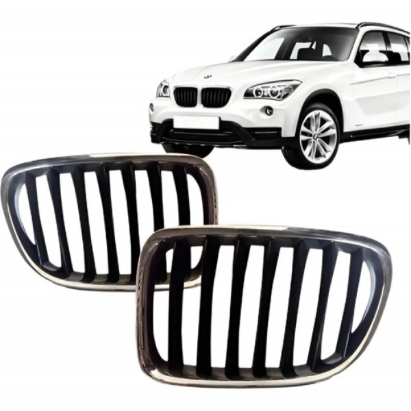Par Grade Radiador Bmw X1 13 A 15 Preto Com Moldura Cromada