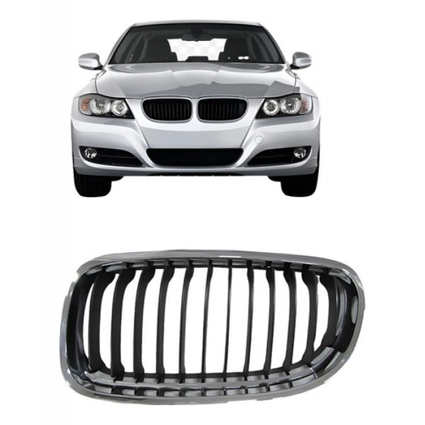 Grade Radiador Bmw 320 2009 A 2012 Cromada Com Friso Preto