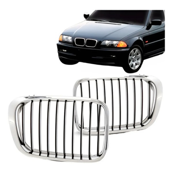 Jogo Tela Radiador Bmw Série 3 1999 2000 2001 Sedan Cromado
