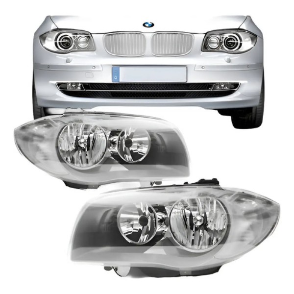 Par Farol Dianteiro Para Bmw 118i 2006 A 2011 Mascara Prata
