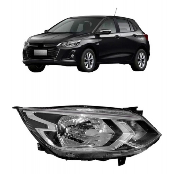 Farol Onix Lt 2020 2021 2022 Dianteiro Cromado S/ Led Manual