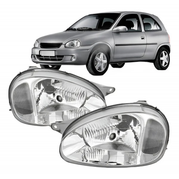 Par Farol Corsa 00 A 2002 Carcaça Cinza Lente Policarbonato