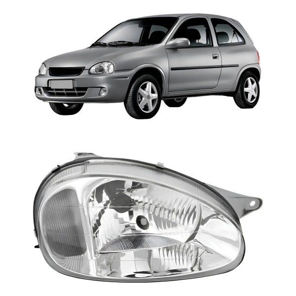 Farol Corsa 2000 A 2002 Carcaça Cinza Lente Policarbonato