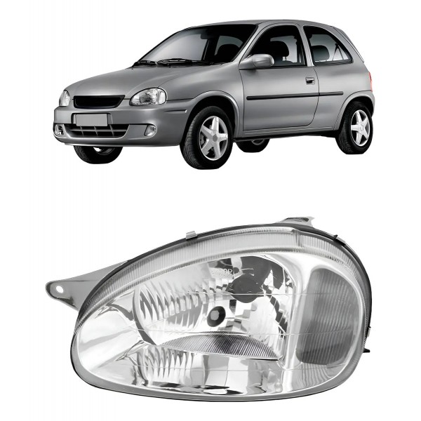 Farol Corsa 2000 A 2002 Carcaça Cinza Lente Policarbonato