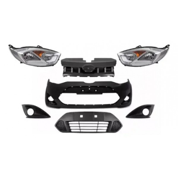 Kit Frente Ford Fiesta Rocam Farol Grades Parachoque 2011/14 Preto