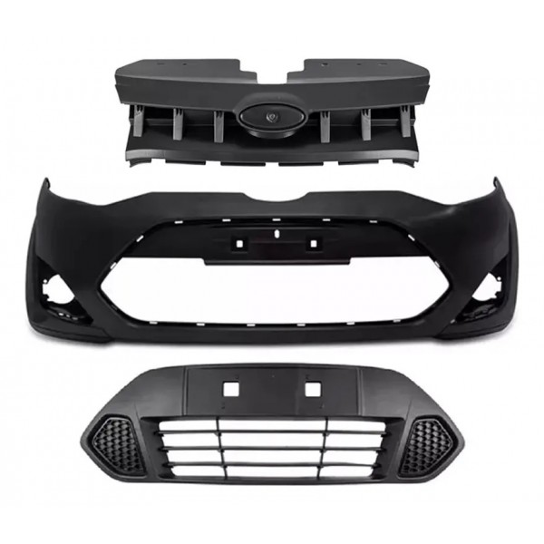 Kit Frente Ford Fiesta Rocam Farol Grades Parachoque 2011/14 Preto