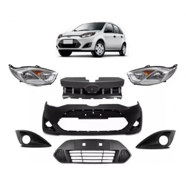 Kit Frente Ford Fiesta Rocam Farol Grades Parachoque 2011/14 Preto