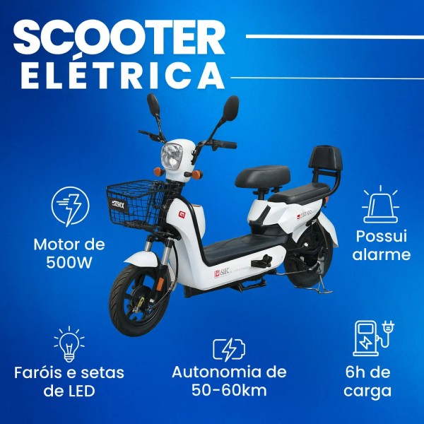 Bicicleta Scooter Elétrica 500w Autopropelido 48v Branco