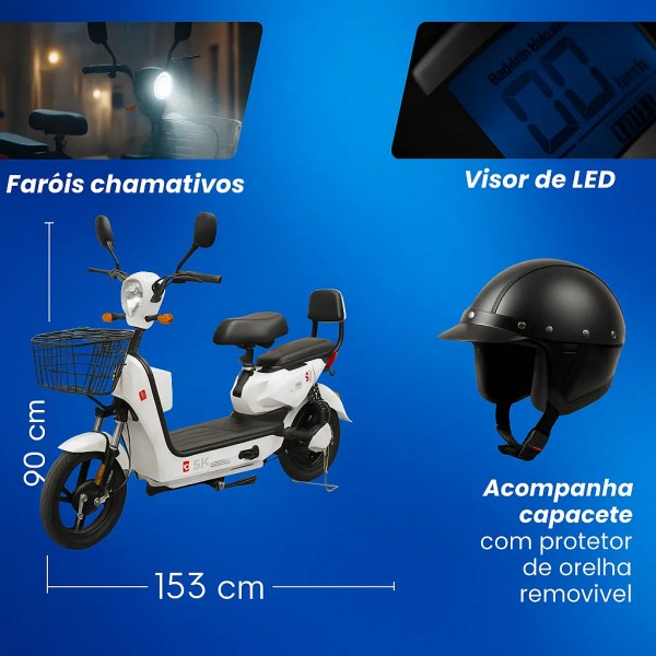Bicicleta Scooter Elétrica 500w Autopropelido 48v Branco