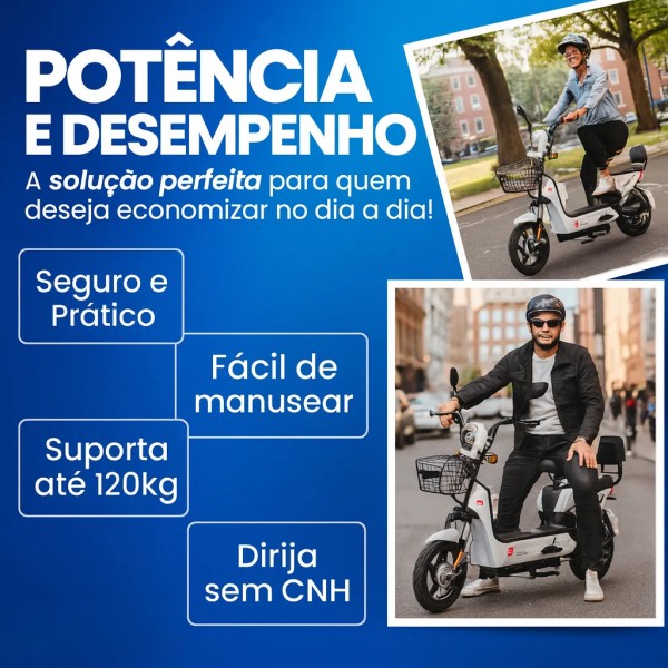 Bicicleta Scooter  Elétrica 500w Autopropelido 48v Sem Cnh Branco