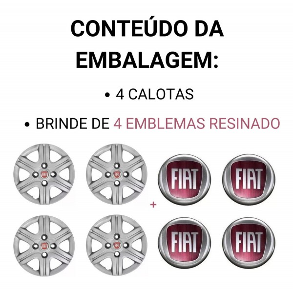 Jogo Calota Palio Fire Fiat 2011 Até 2013 Aro 13 - 4 Peças Prata