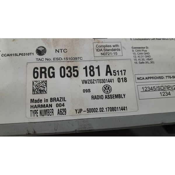 Radio Multimídia Volkswagen Gol 2016 2017 2018 2019