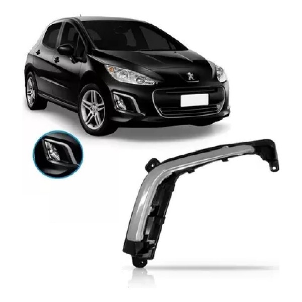 Grade Moldura Milha Esq Peugeot 308 2012 2013 2014 C/ Friso Preto Aro Cinza Esquerdo