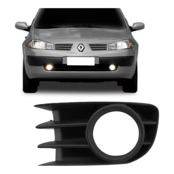 Grade Moldura Farol Auxiliar Esquerdo Milha Megane 06 A 13 Preto Esquerdo Motorista