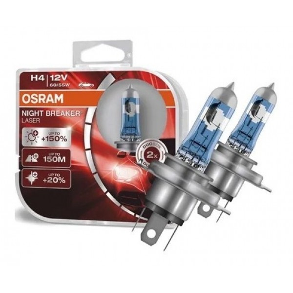 Par Lampada Osram Night Breaker Laser H4 150% +luz 2pc