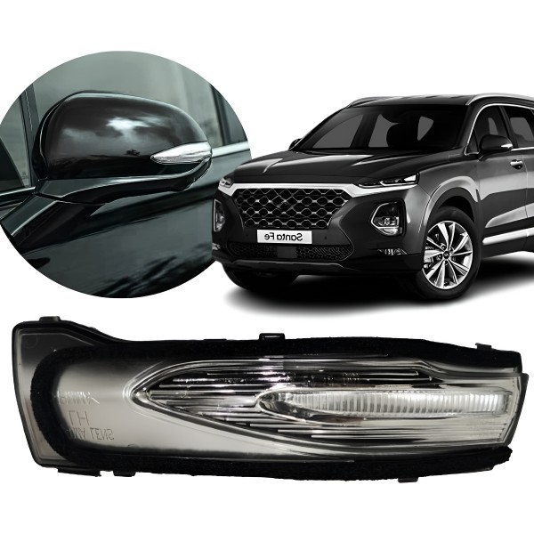 Seta Pisca Retrovisor Santa Fé 2019 A 2020 Lado Direito Direito/passageiro Preto Esquerdo/motorista